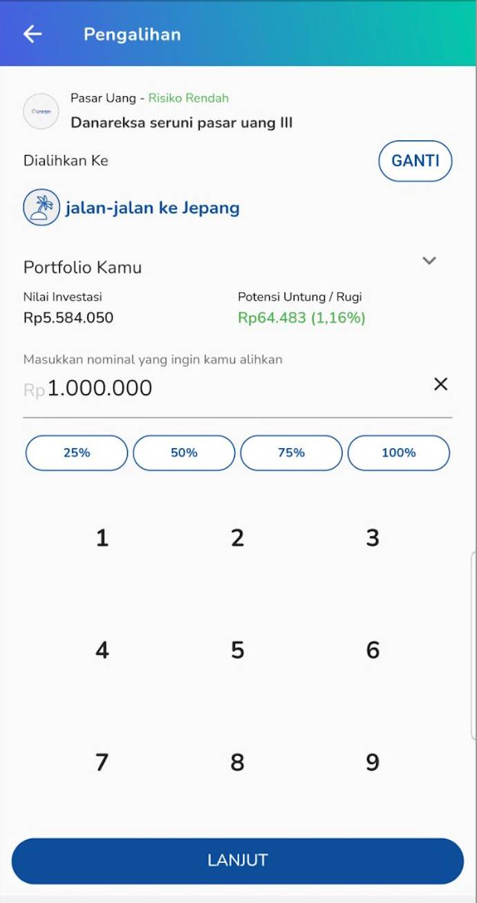 masukkan nominal yang akan dialihkan
