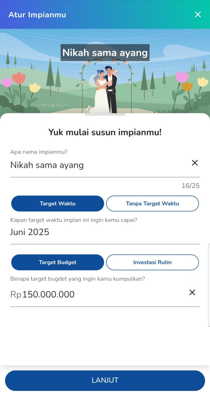 tentukan target biaya pernikahan dan target waktu
