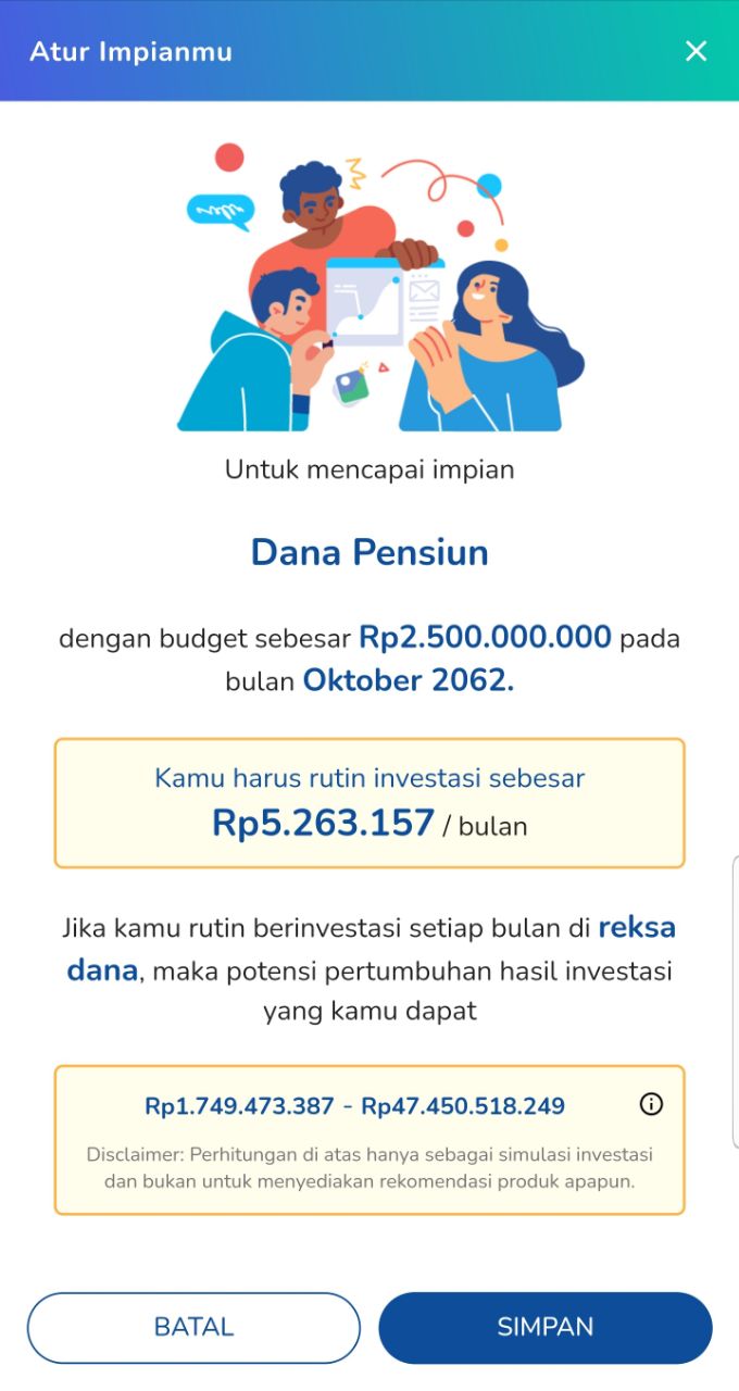 estimasi waktu dan jumlah investasi rutin per bulan