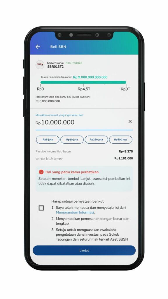 masukan nominal pembelian sbn